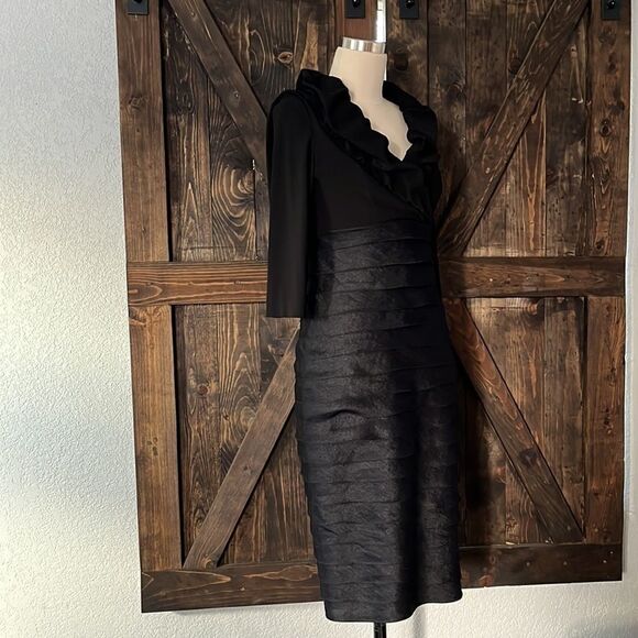 adrianna papell black layered shift shuttered  dress - Picture 4 of 10